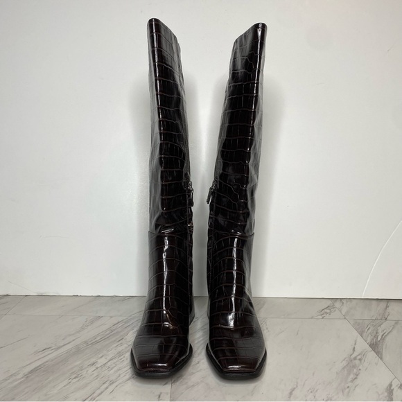 New! Sam Edelman Wade Square Toe Brown Crocodile Leather Tall Boot 7 1/2 M - Picture 2 of 15